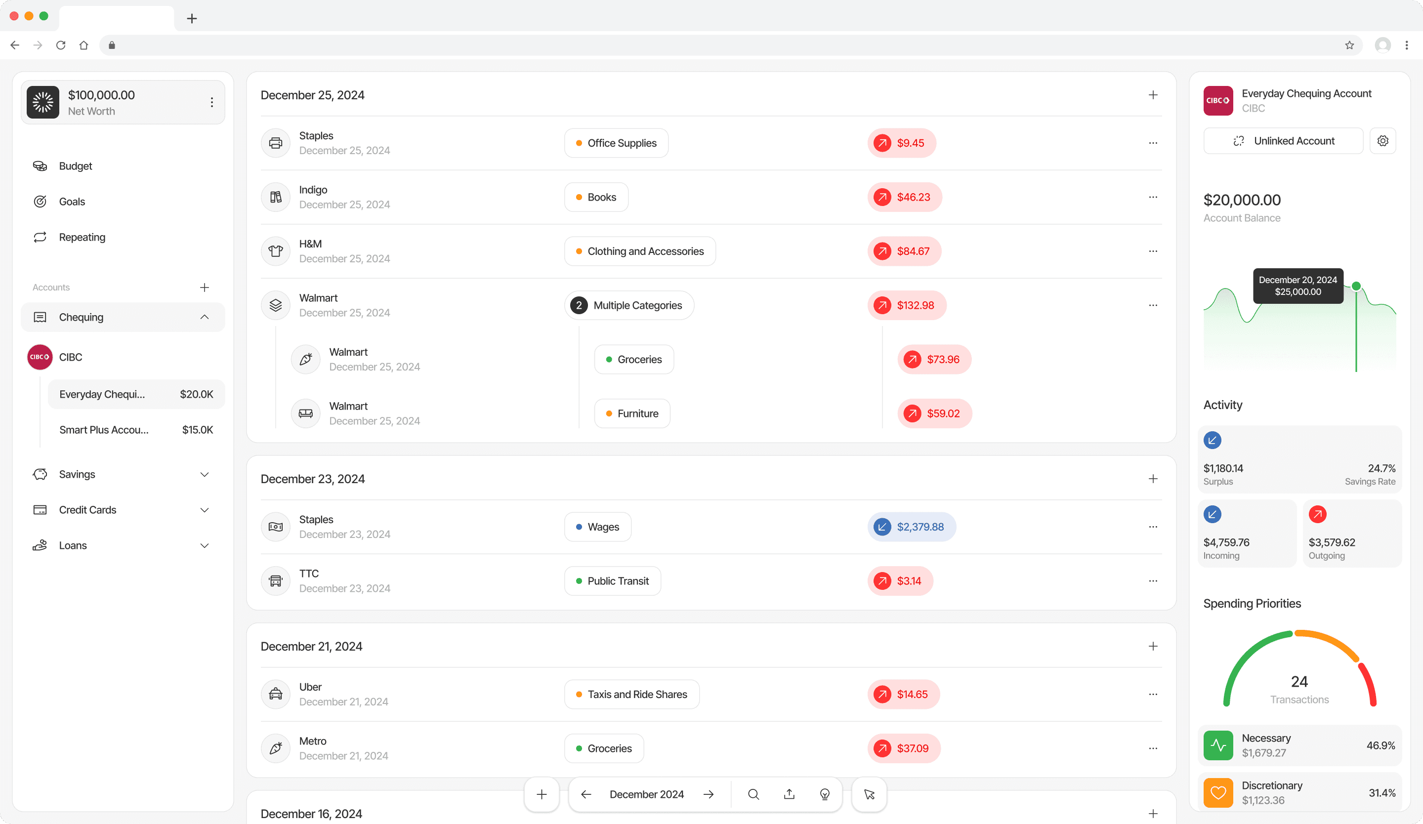 Transaction Page of Tooni